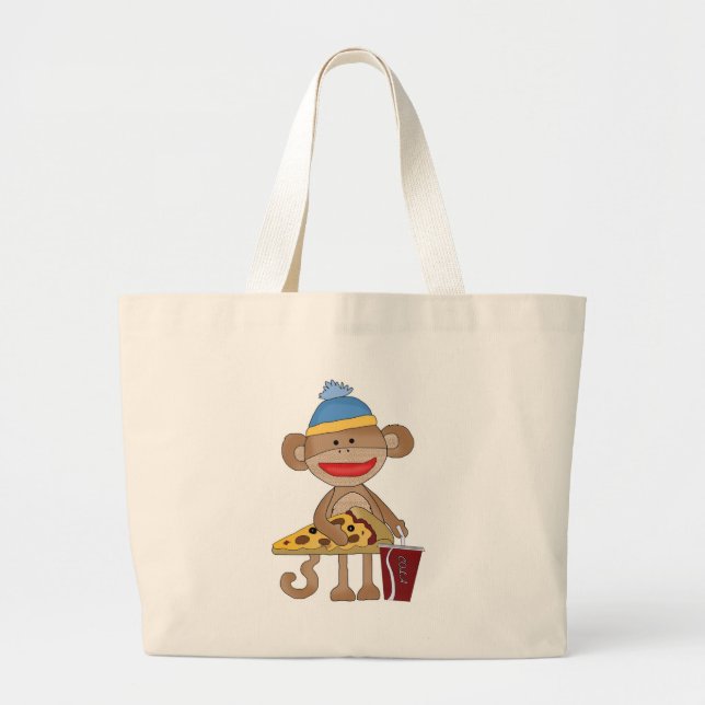 Bolsa Tote Grande Pizza do macaco da peúga e uma soda (Frente)