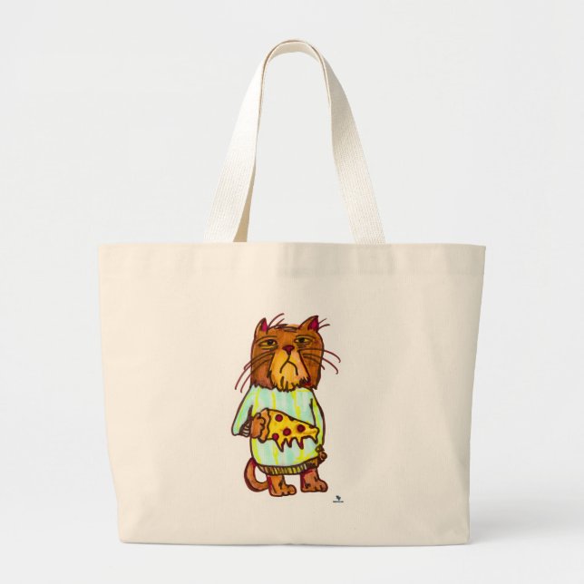 Bolsa Tote Grande Pizza Grumpy Pet Engraçado Design de Arte Gato (Frente)