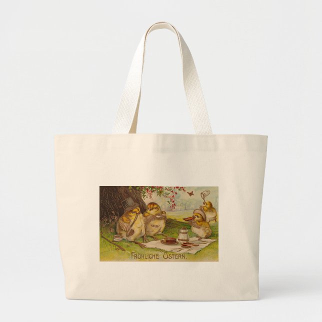 Bolsa Tote Grande Placa de Páscoa alemã Vintage (Frente)