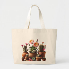 Bolsa Tote Grande Plantas Verdes Modernas de Cactus e Suculentes em