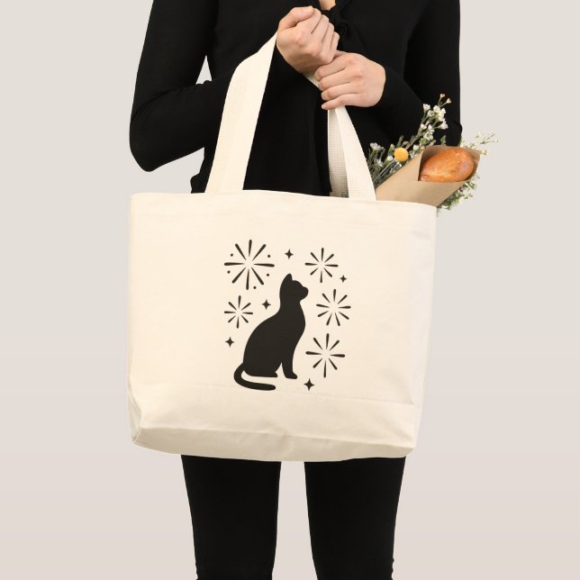 Bolsa Tote Grande Playful Cat Fireworks (Frente (produto))