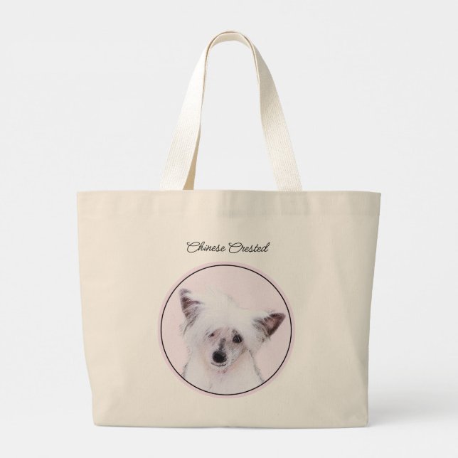 Bolsa Tote Grande Pó Pó Pinto Chinês Pintura Branca Pintura Canina (Verso)