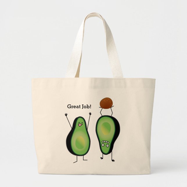 Bolsa Tote Grande Poço engraçado do verde do handstand dos aplausos (Frente)