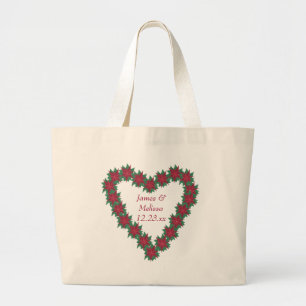 Bolsa Tote Grande Poinsettia Heart Christmas Tote Bags