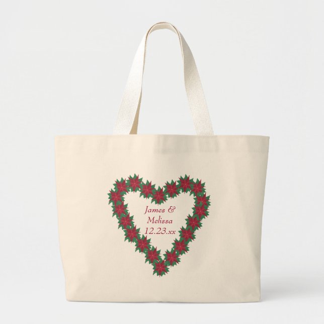 Bolsa Tote Grande Poinsettia Heart Christmas Tote Bags (Frente)