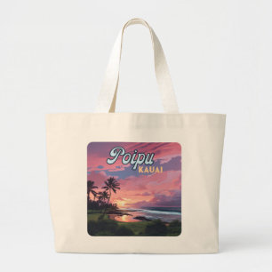 Bolsa Tote Grande Poipu Kauai Hawaii Beach Palm Trees Retro