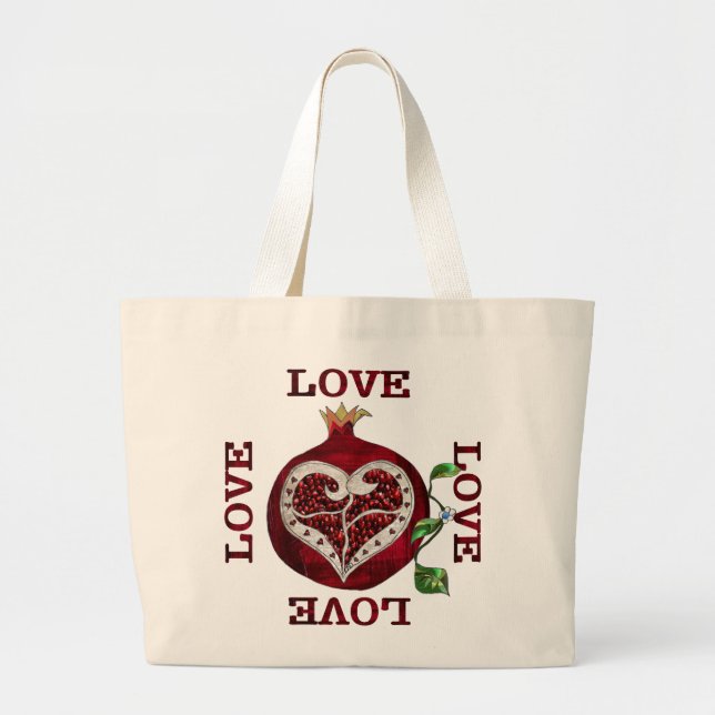 Bolsa Tote Grande Pomegranate Heart LOVE Valentine (Frente)