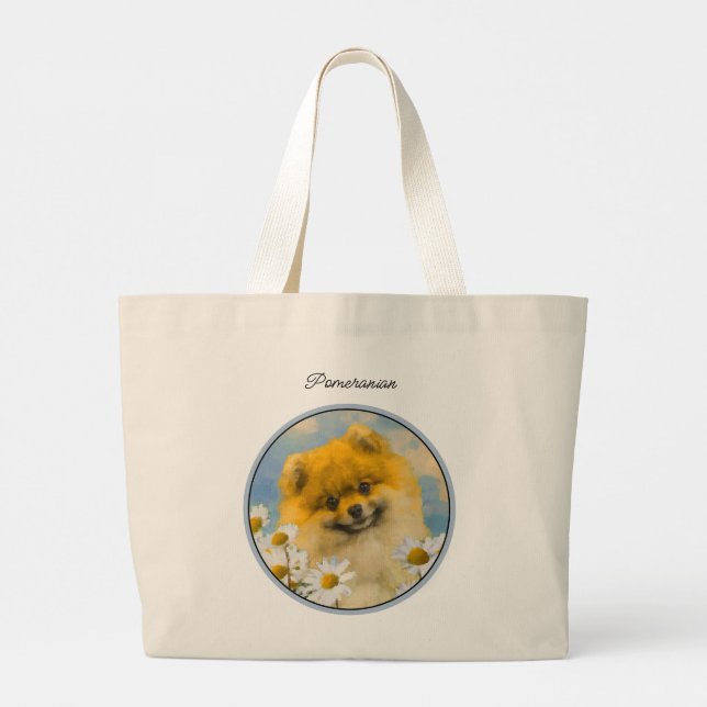 Bolsa Tote Grande Pomerânia em Pintura de Cachorro Original (Verso)