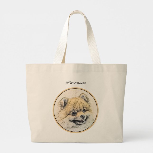 Bolsa Tote Grande Pomerânia Pintura Laranja Pom Arte Original (Verso)