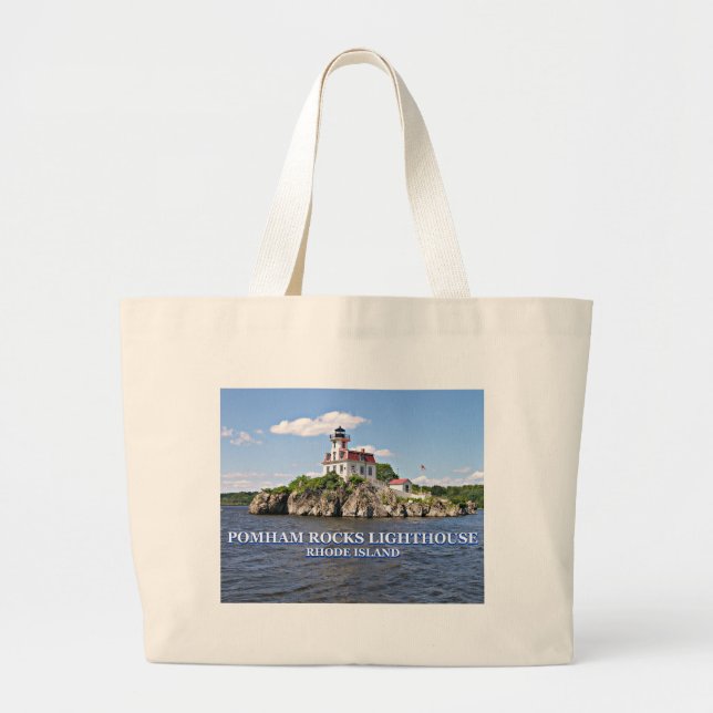 Bolsa Tote Grande Pomham Rocks Lighthouse, Rhode Island (Frente)