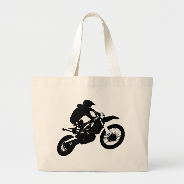Bolsa Tote Grande Pop de Arte Branca Negra Motocross Motorcyesporte (Frente)