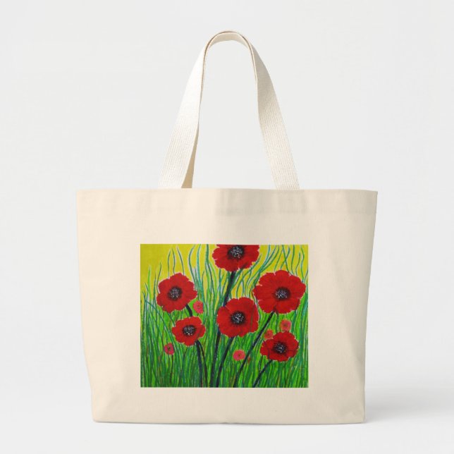 Bolsa Tote Grande Poppies vermelhos (Frente)