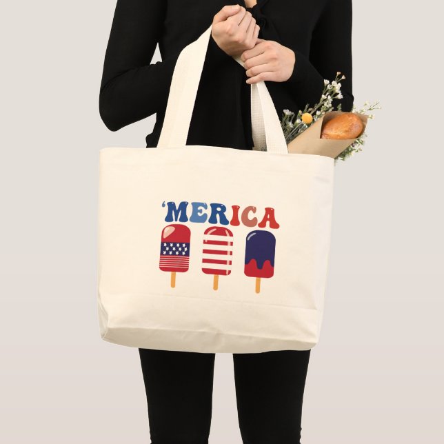 Bolsa Tote Grande Popsicle Merica Independência Dia 4 de julho (Frente (produto))