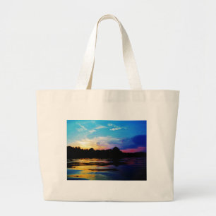 Bolsa Tote Grande Pôr do sol arco-íris no lago da montanha