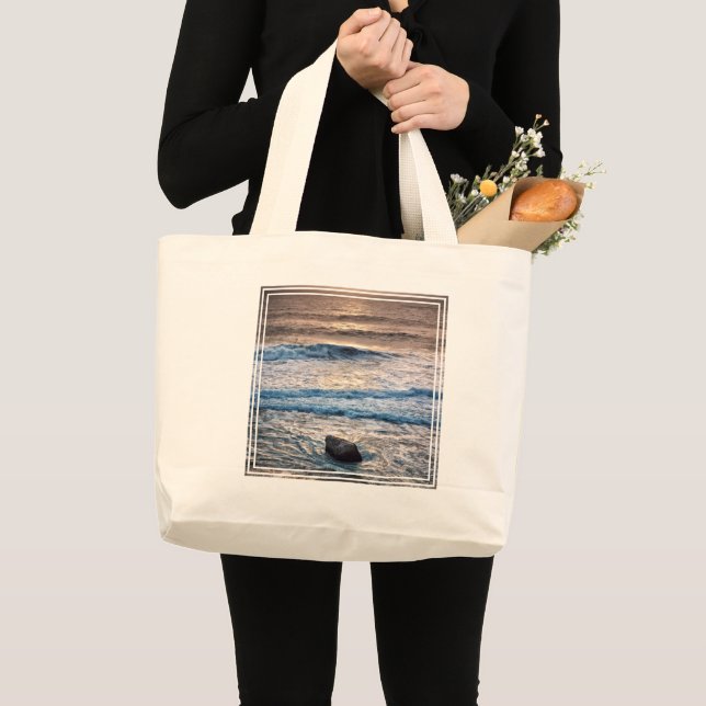Bolsa Tote Grande Pôr do sol delicado na praia (Frente (produto))