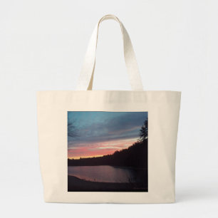 Bolsa Tote Grande Por do sol, lagoa de Walden, lua crescente