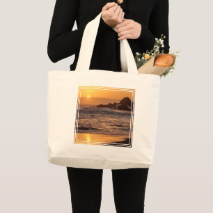Bolsa Tote Grande Pôr do sol na praia de Pfeiffer