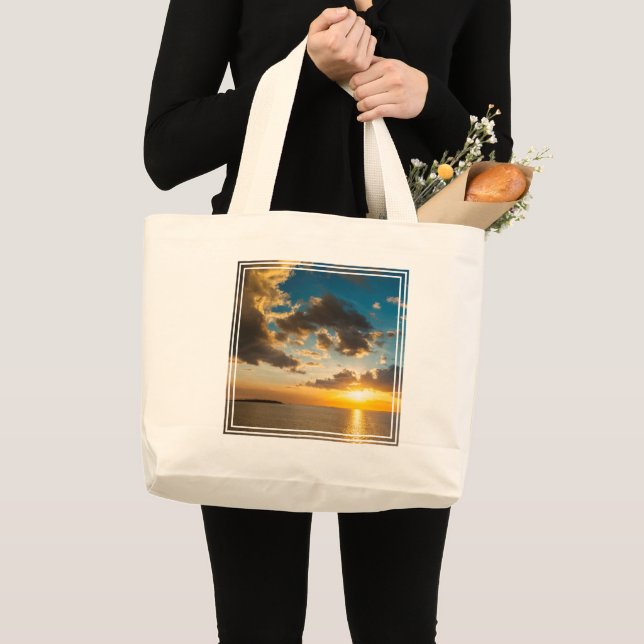 Bolsa Tote Grande Pôr do sol sobre o oceano, Fiji (Frente (produto))