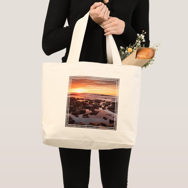 Bolsa Tote Grande Pôr do Sol Sobre Piscinas de Maré (Frente (produto))