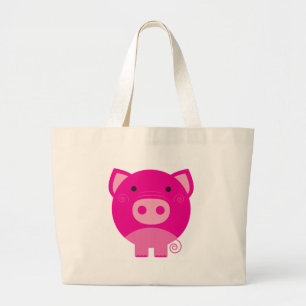 Bolsa Tote Grande Porco cor-de-rosa
