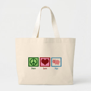 Bolsa Tote Grande Porcos do amor da paz