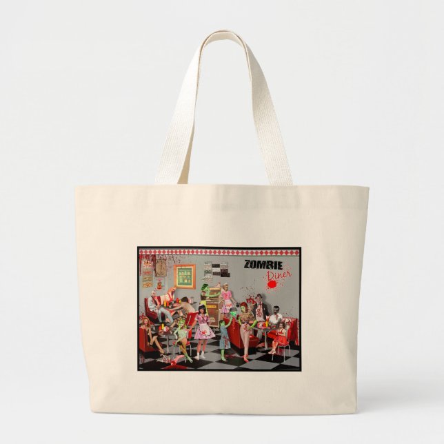 Bolsa Tote Grande Posavasos De Piedra Zombie Diner (Frente)