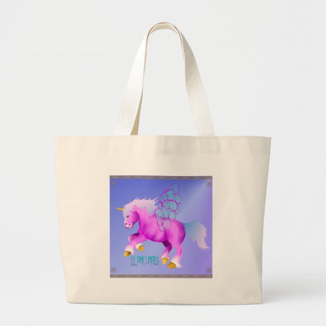 Bolsa Tote Grande 'Poster cor-de-rosa de Lil Unipeg (Frente)