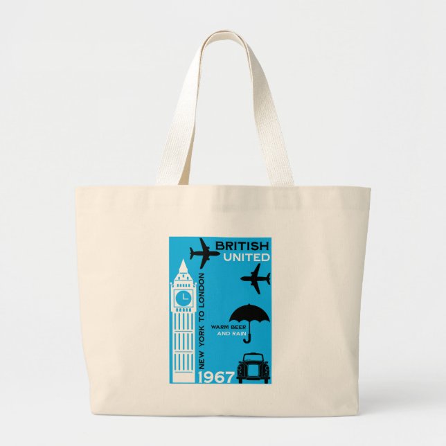 Bolsa Tote Grande Poster da linha aérea retrorreflectora nostálgica (Frente)