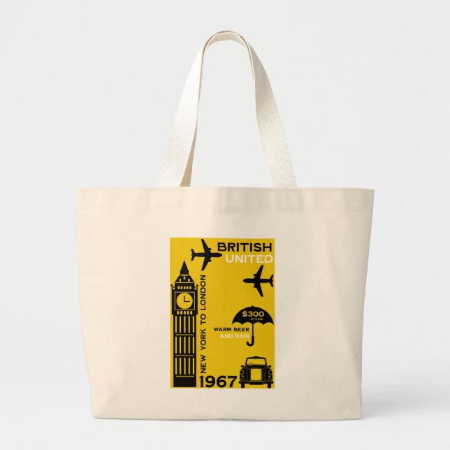 Bolsa Tote Grande Poster da linha aérea retrorreflectora nostálgica (Frente)