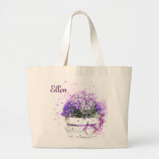 Bolsa Tote Grande Pote bonito de flores roxas. Feminino