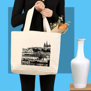 Bolsa Tote Grande Praga, Vistas Famosas, Desenho (bolsa de canvas)