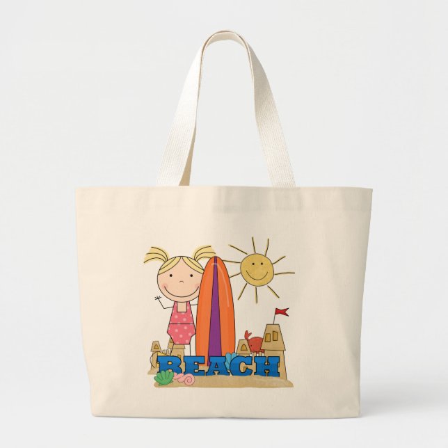 Bolsa Tote Grande PRAIA - camiseta e presentes louros da menina (Frente)