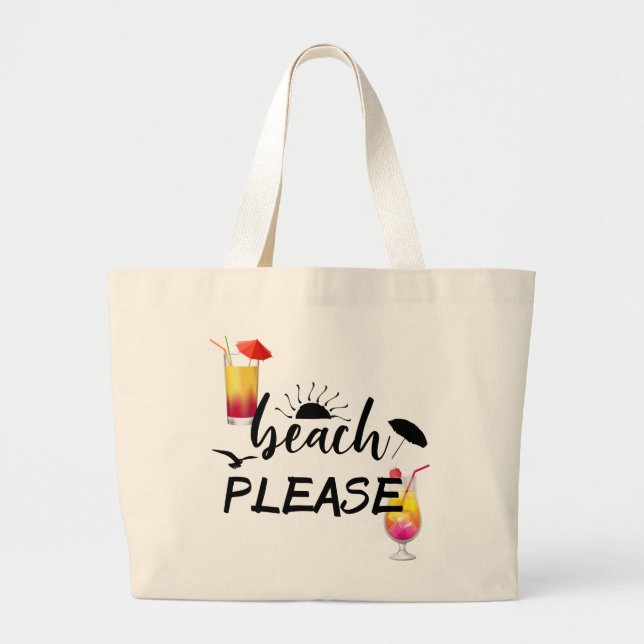 Bolsa Tote Grande Praia Por Favor Dito Divertido Coquetel Verão (Frente)