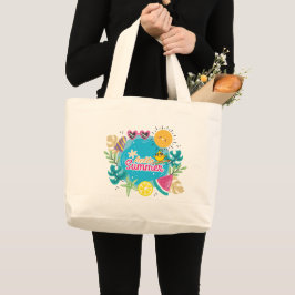 Bolsa Tote Grande Praia Tropical de Verão Vibrante