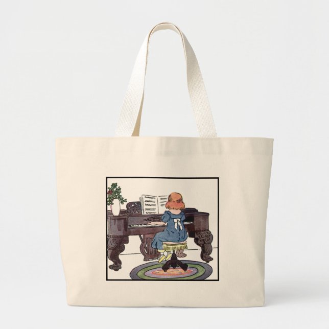 Bolsa Tote Grande Praticando o piano (Frente)