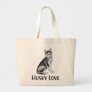 Bolsa Tote Grande Presente de Amante de Cachorro Fofo Siberian Husky
