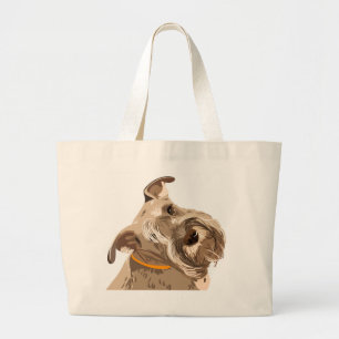 Bolsa Tote Grande Presente de Cachorro Bonito em Aquarela Schnauzer 