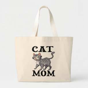 Bolsa Tote Grande Presente de Mãe de Gato Fofo Gato Cinza Listrado T