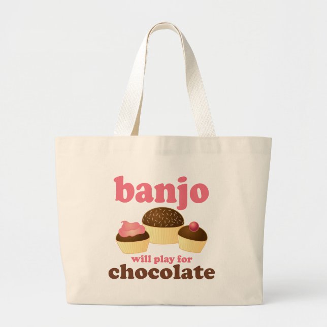 Bolsa Tote Grande Presente engraçado da música do banjo do chocolate (Frente)