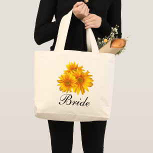 Bolsa Tote Grande Presente Personalizado de Noiva Floral Girassóis B