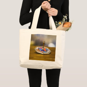 Bolsa Tote Grande Presente SlipperyJoe Hanukkah dreidel base octogon