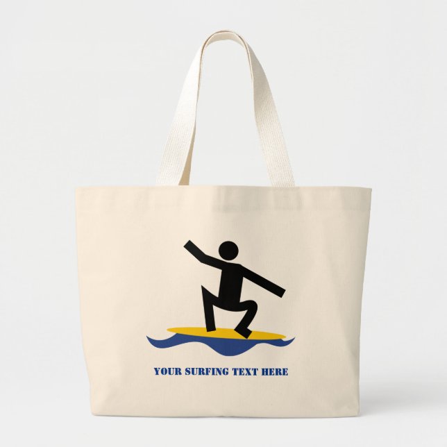 Bolsa Tote Grande Presentes de surfe, surfista no seu costume de sur (Frente)