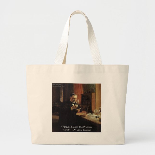 Bolsa Tote Grande Presentes e Camisetas com Citação de Louis Pasteur (Frente)