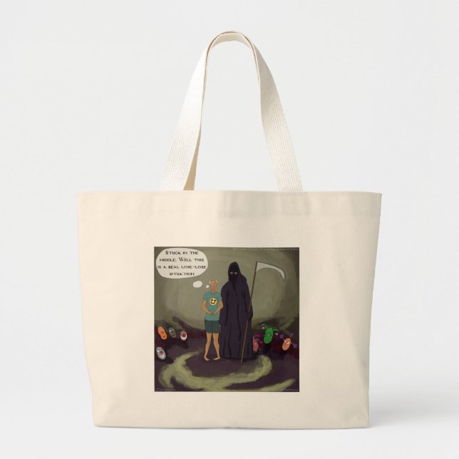Bolsa Tote Grande Preso no Meio Com a Morte Funny (Frente)
