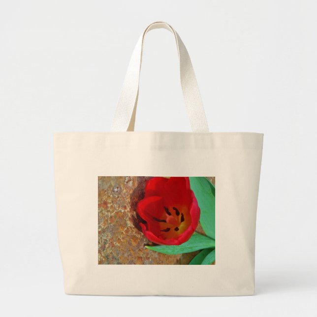 Bolsa Tote Grande Primavera amarelo e Red Tulip (Frente)