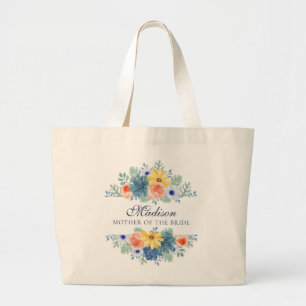 Bolsa Tote Grande Primavera Floral Modern Personalizado Nome Casam