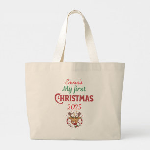 Bolsa Tote Grande Primeiro Natal BROWN Veado Tipografia Personalizar