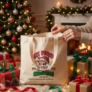 Bolsa Tote Grande Primeiro Veado de Natal Marrom Personalizado