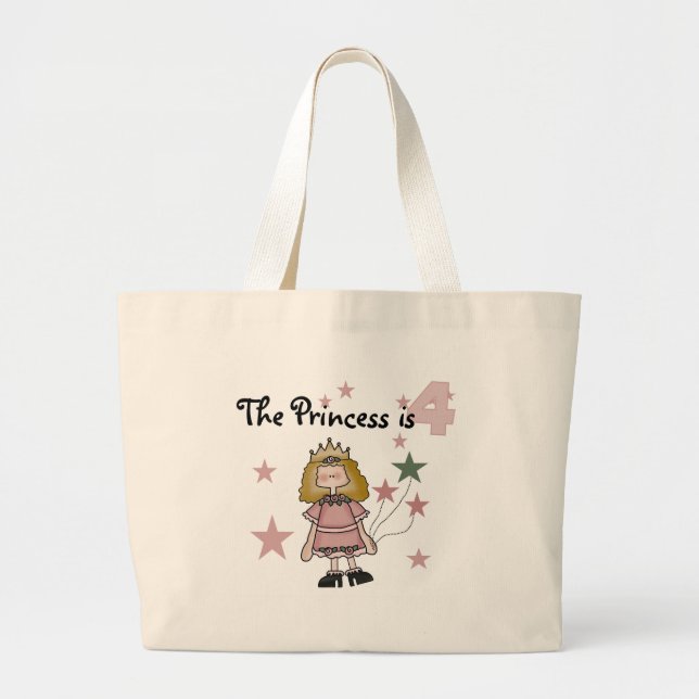 Bolsa Tote Grande Princesa 4º aniversário Camisetas e presentes (Frente)