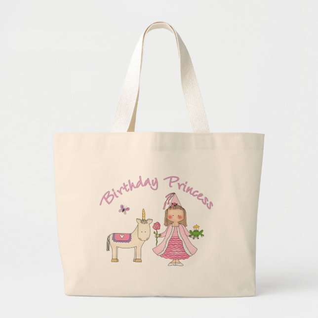 Bolsa Tote Grande Princesa Unicorn Birthday Girl (Frente)